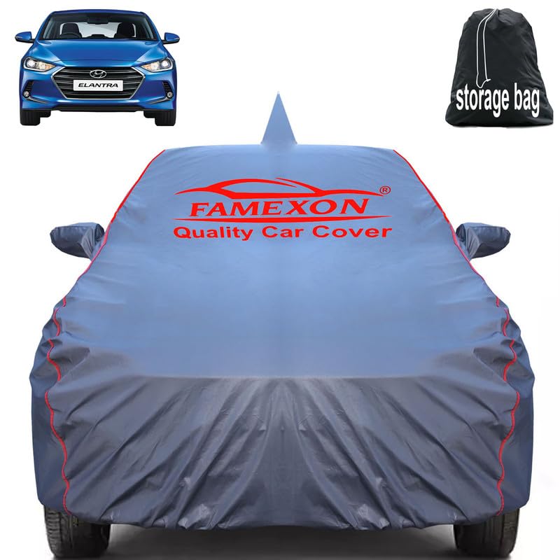 Image of Waterproof Car Body Cover Compatible for Elantra with Mirror Pockets, Scratchproof Car Cover Red Pipein Design Dust-Proof Sun Protection (Grey) LGWP6240