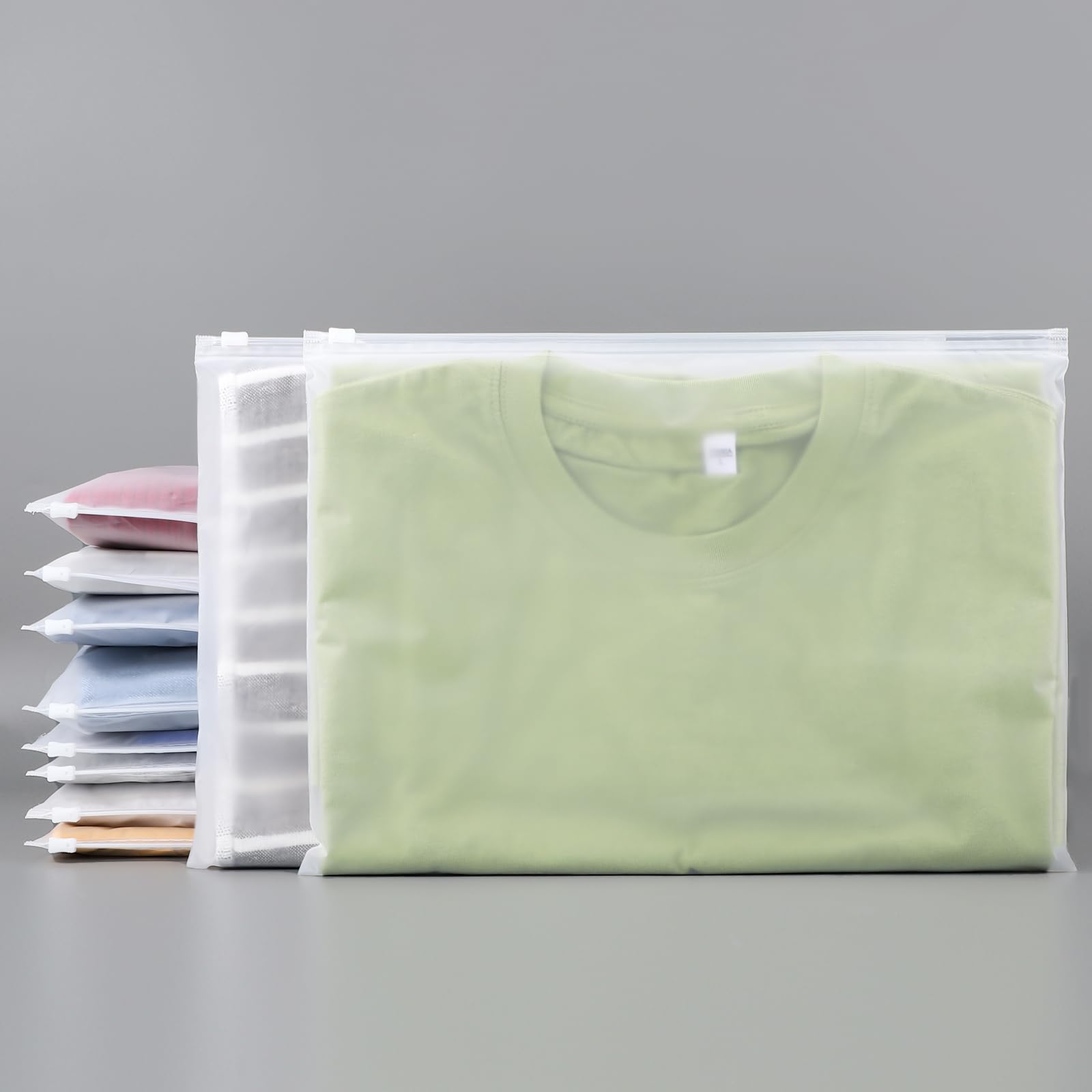 Svaldo Travel Clothes Bags, 25 Pieces 35 x 25 cm Transparent Frosted Bags for Clothes, Plastic Resealable Bags, Zip Bags for T-Shirts, Toys (Without Vent Holes) — image 1