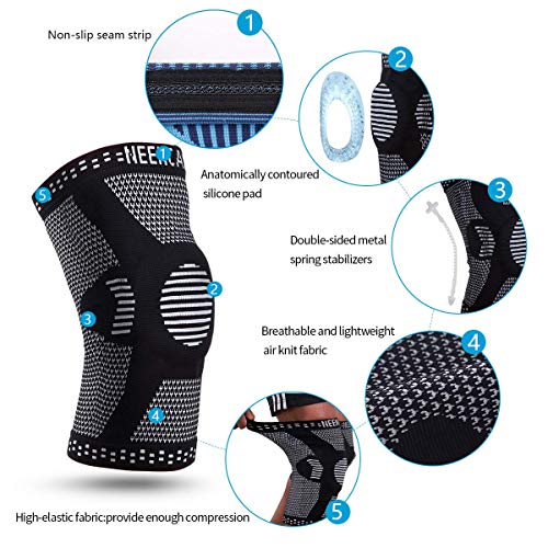 NEENCA Professional Knee Brace,Knee Compression Sleeve Support for Men Women,Medical Grade Knee Protector for Running,Meniscus Tear,Arthritis,Joint Pain Relief (Black, XX-Large) - Thumbnail 5