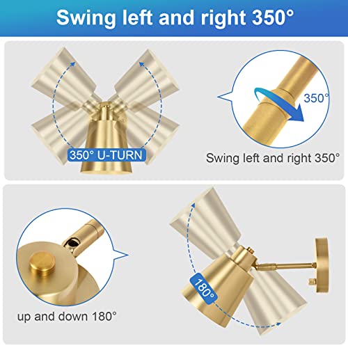 Vatoni Dimmable Wall Sconce, Plug In Wall Sconce Adjustable Angle Wall Lights With Plug In Cord And Dimmer On/Off Knob Switch, Gold Wall Mounted Light For Bedside Bedroom Doorway(1 Pack, 1 Bulb) #TOP3