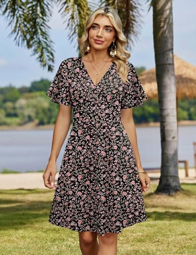 Image of Zeagoo Womens Summer Dresses Wrap V Neck Dress Floral A-Line Ruffle Sleeve Casual Sundress with Pockets 2026