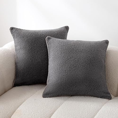 Image of Amazon Basics Boucle Throw Pillow Covers for Couch, Living Room, Home Decor with Hidden Zipper, Grey, 16x16in, Pack of 2