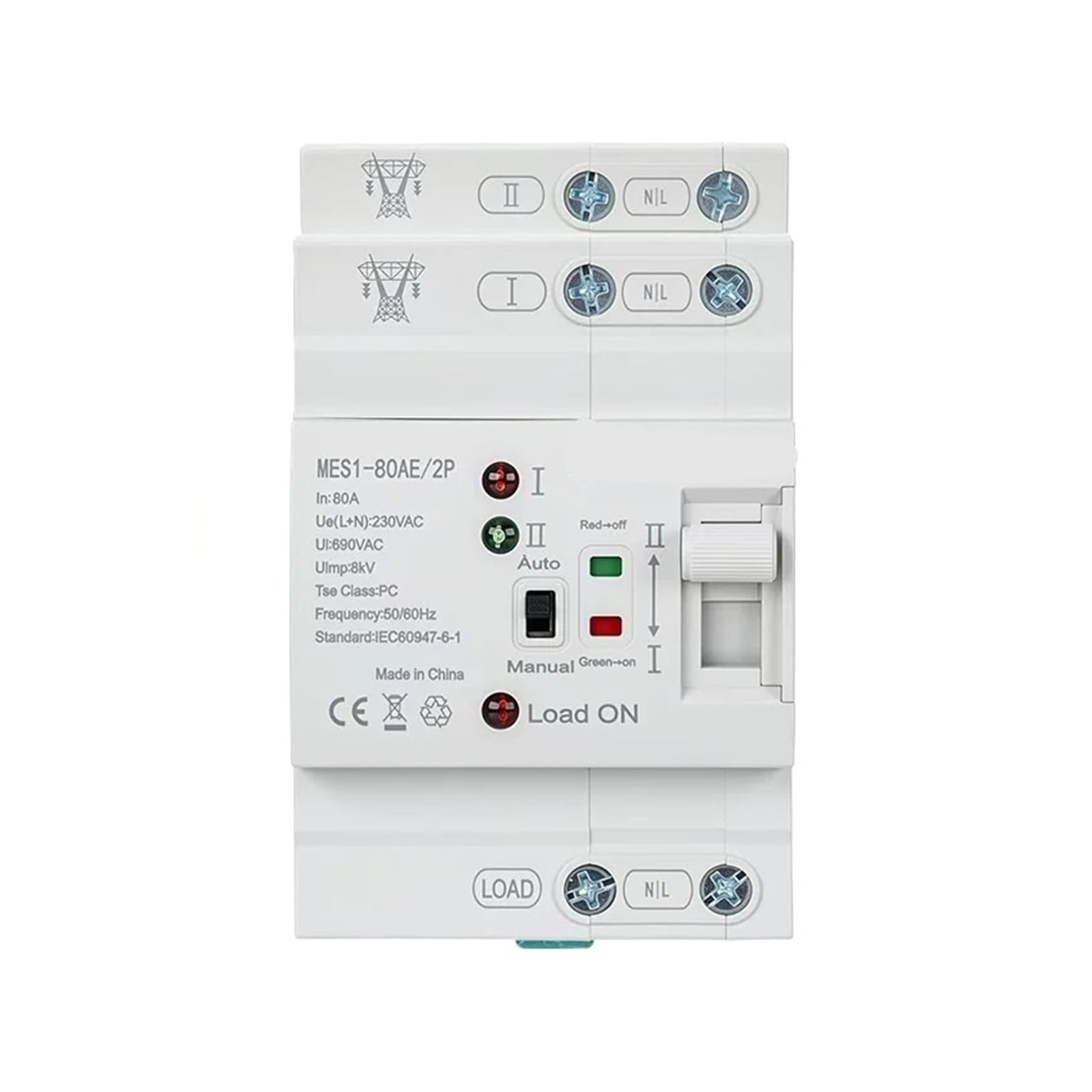 Interruptor de transferencia MES1-80AE 80A Doble potencia 220V, interruptores selectores eléctricos carril Din, disyuntor alimentación ininterrumpida(2)