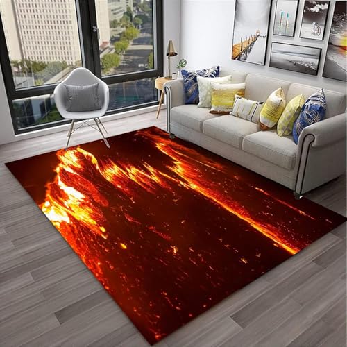 Tapis de chambre texture abstraite de roche de flamme 3D tapis imprimé facile à nettoyer - 3