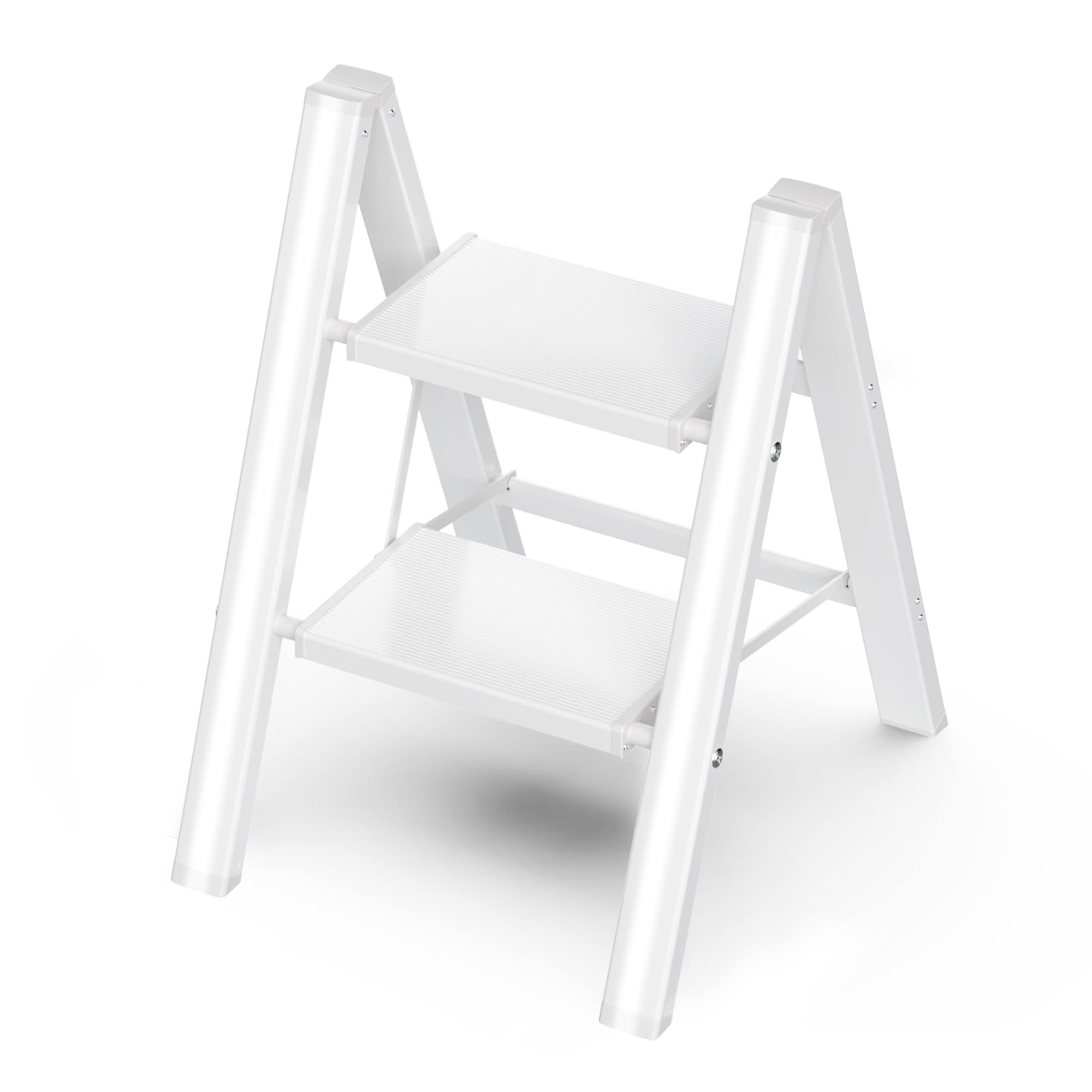 Escalera de 2 Peldaños, Taburete Plegable con Plataforma Ancha Antideslizante de Aluminio Ligero Pero Resistente, Carga Máxima 150 kg, Diseño Moderno para Espacios Domésticos Interiores