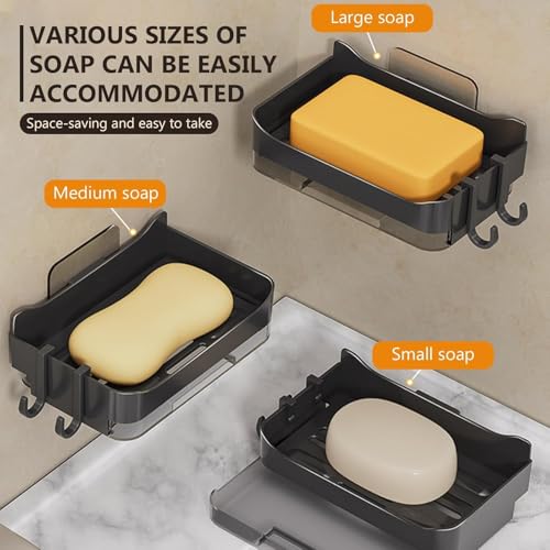 Image of Wall Mounted Soap Box with Flip Cover and Drain Tray | Detachable Inner Support | Adhesive Sticker Installation | ABS Soap Holder for Bathroom (2 in 1 Soap Holder)
