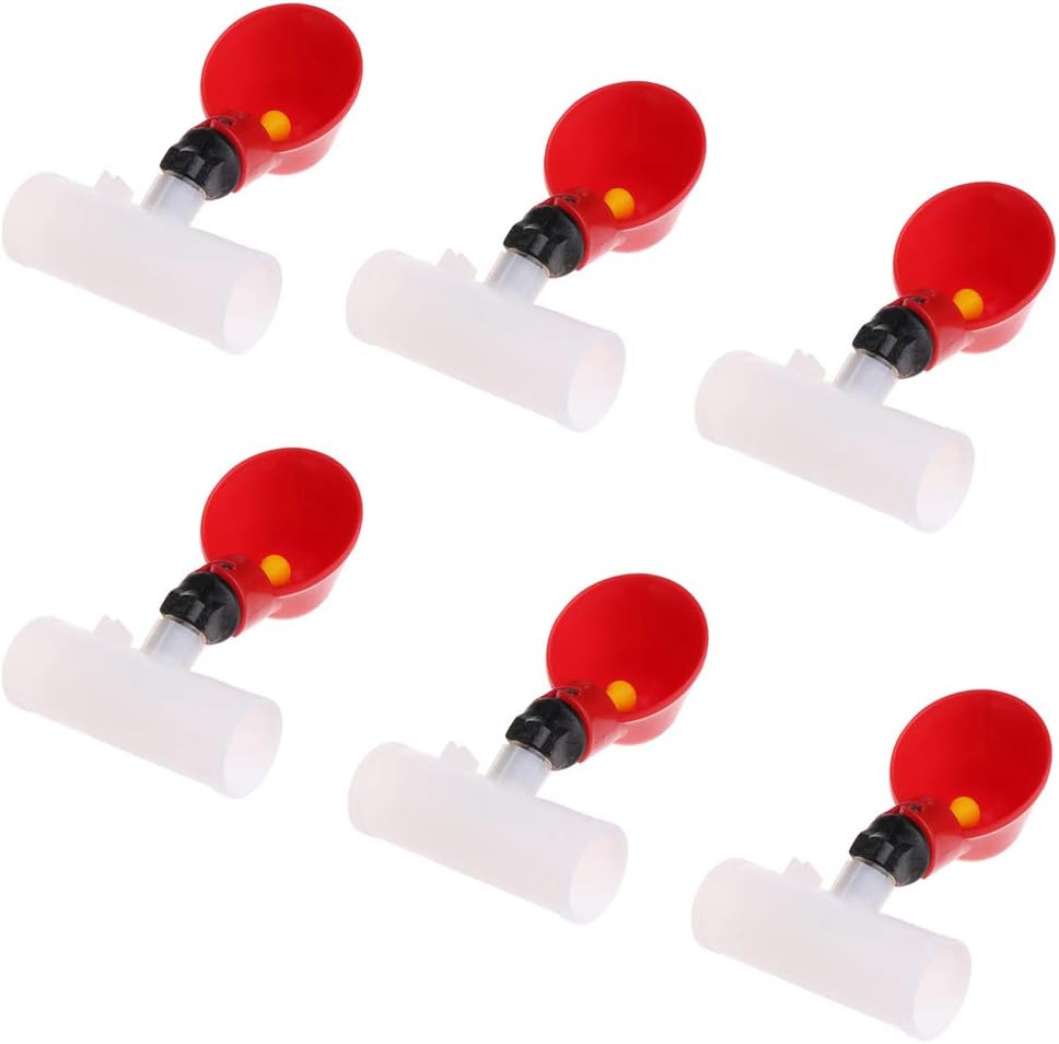 Walkingpround 6 Pack Red Poultry Water Drinking Cups- Chicken Hen Automatic Drinkers Birds Waterer and 25mm PVC Fittings