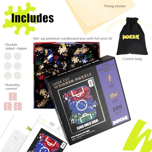 Image of FIFA CAN /MEX /USA Logo Field - Wooden Puzzle for Adult, 300 Pieces Irregular Shape Puzzle, 5MM Thick, Creative Collectible Gift for Fans, Officially Licensed Product, 10 x 14.5