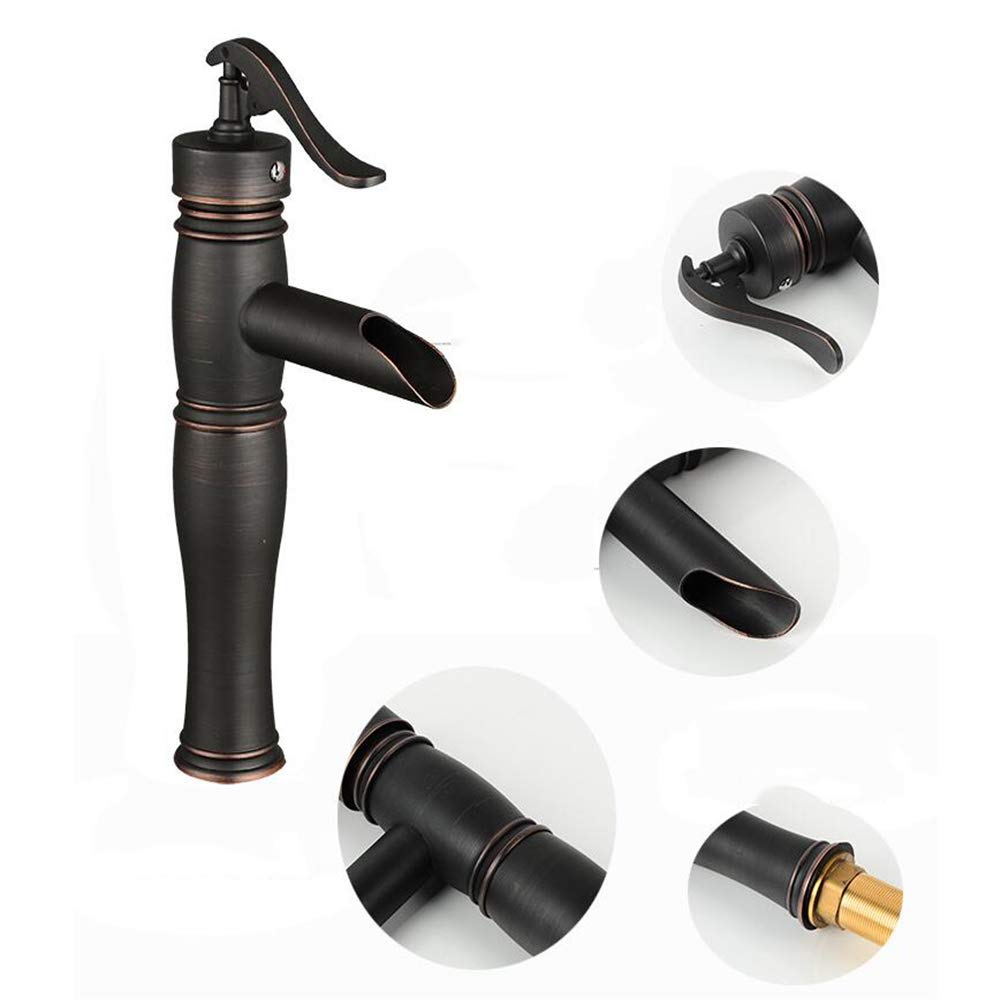 Wasserfall Wasserhahn Bad Waschtischarmaturen - Retro Messing Einhebel Einloch Waschbecken Wasserhahn Hoch, Schwarz