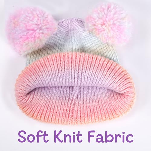 Kids Cat Embroidery Knitted Beanie with Pom Pom, Winter Beanies Hats Warm Ski Cap for Toddler Girls4