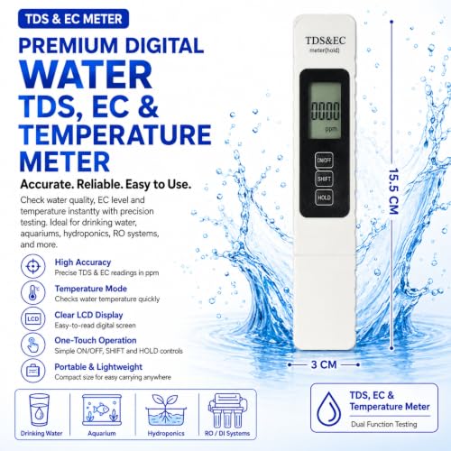 Image of TDS & EC Meter for Water Testing 0-999 ppm LCD Display Temperature Reading | EC| Temperature Meter | TDS For Water Testing Best Quality With ±2% High Accuracy | TDS & EC For Water Quality Tester