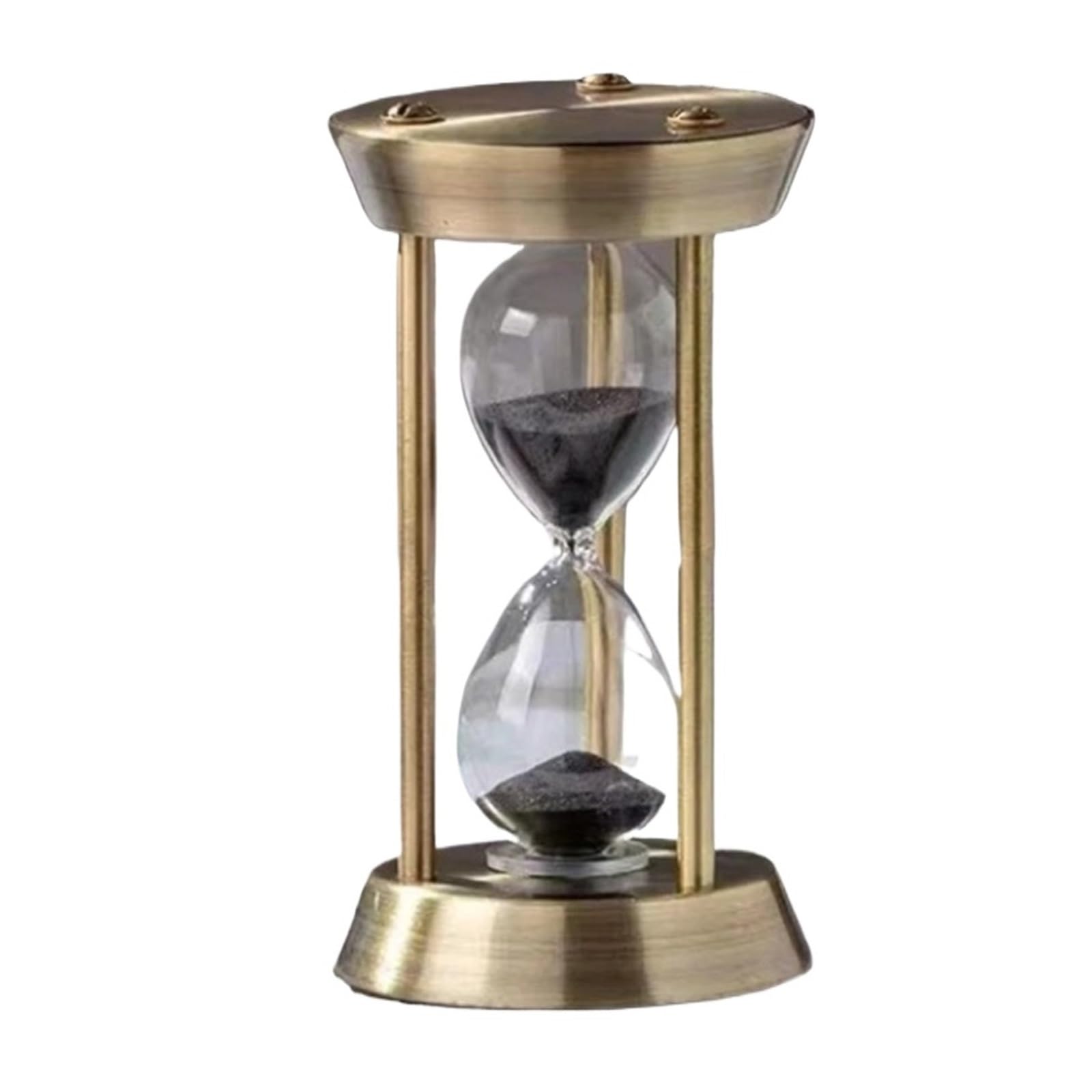 Empty Hourglass, 2pcs Metal Three Pillar Desk Hourglass Timer Ornament(Mini Black Sand,15min)