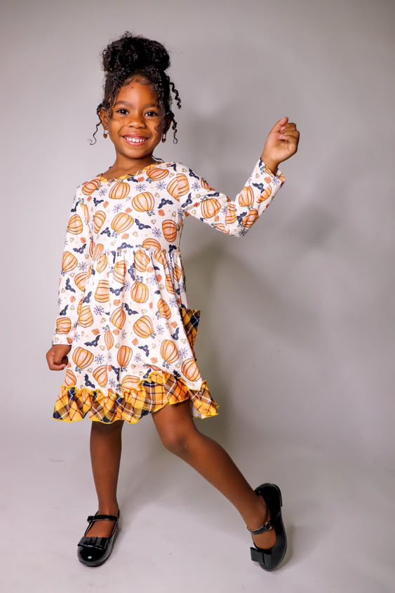 Girls Long Sleeve Ruffled Dresses for Toddlers and Kids 12 Years Halloween Spooky One2