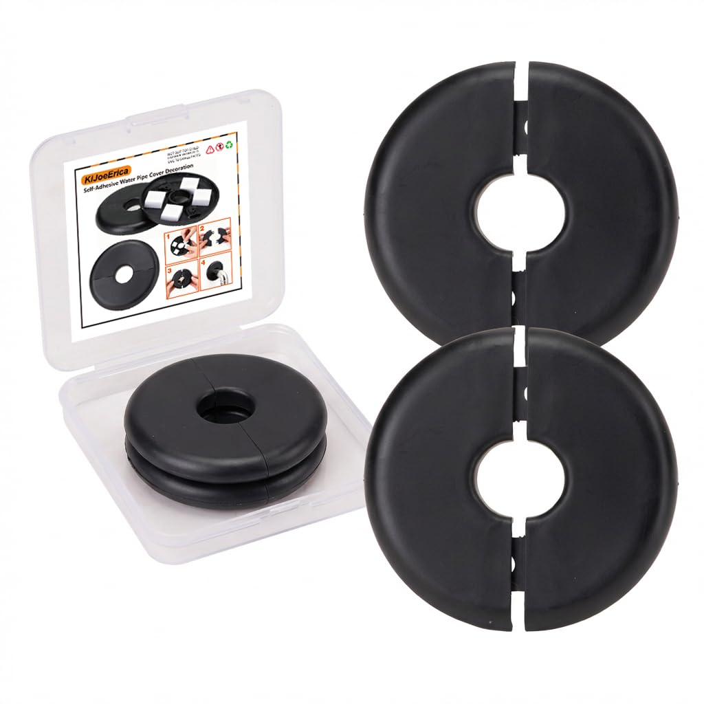 Photo 1 of 2pcs Wall Split Flange, Black Self-Adhesive Pipe Cover Escutcheon Plate