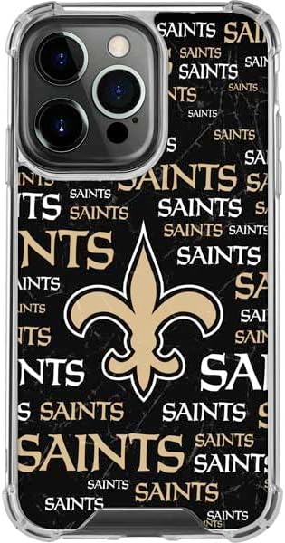 Skinit Clear Phone Case Compatible with iPhone 15 Pro Max - Officially Licensed NFL New Orleans Saints Black Blast Design