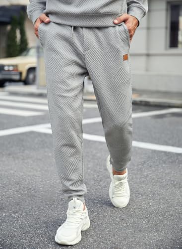 Elegancity Herren Jogginganzug Set Casual 2-Teiliger Trainingsanzug mit Kapuzenpullover und Herren Jogginghose Casual Sportanzug Pullover Hoodie Laufanzug mit Strukturmuster，Grau XXL