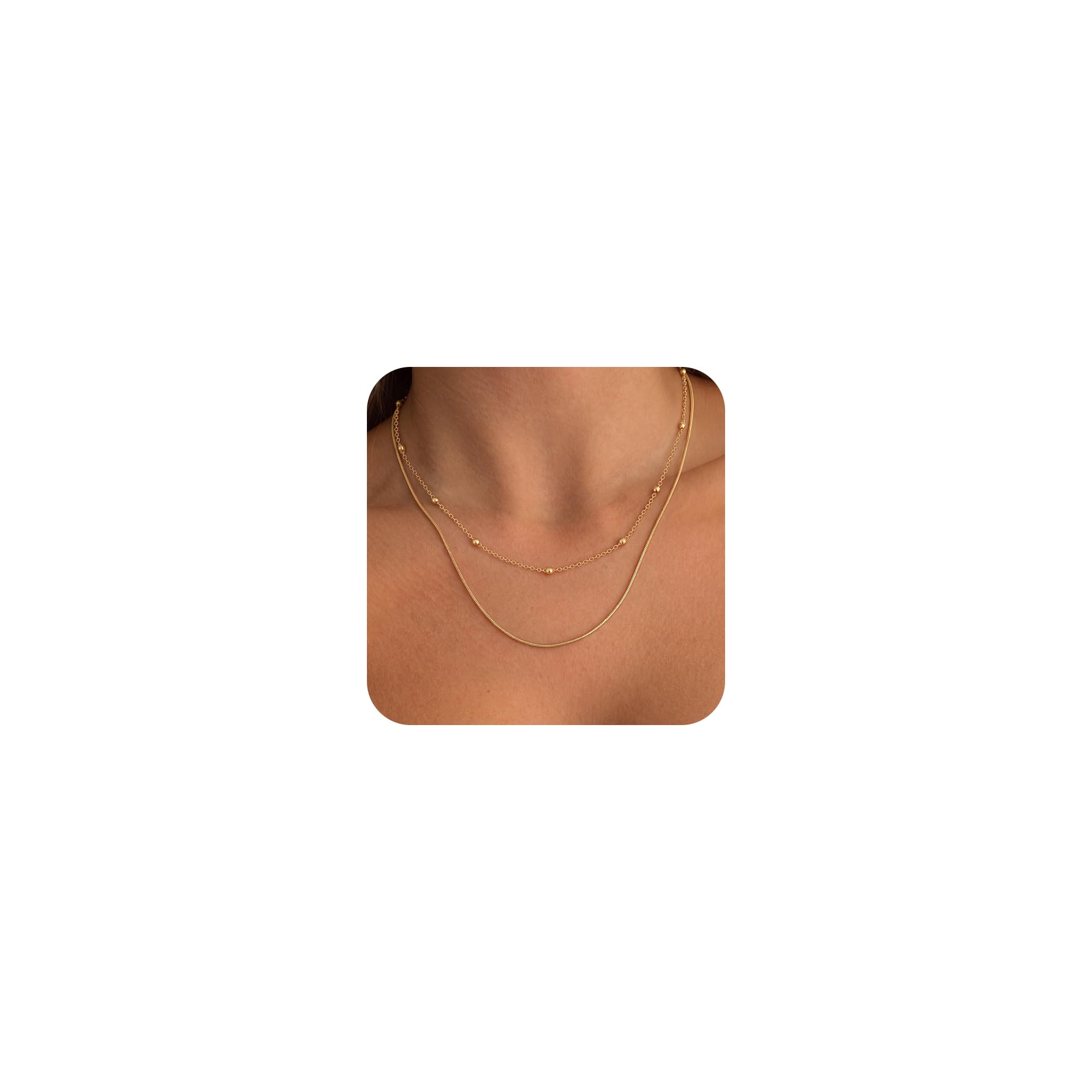 Tewiky Layered Necklaces for Women Non Tarnish- Chunky 14k Gold Plated Herringbone/Snake/Rope/Box/Cuban Link Chain for Women Waterproof Layering Stack Choker Necklace Trendy Dainty Tarnish Free Jewelry Set