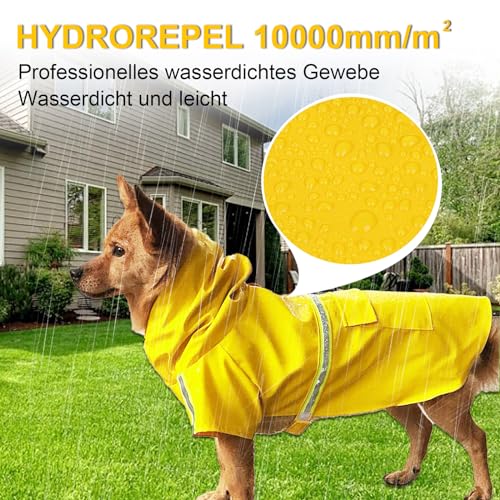 Hunderegenmantel Verstellbarer Leichter Hundemackintosh Hunderegenmantel Wasserdicht Mit Kapuze und Reflektierenden Streifen für kleine Mittlere und Große Hunde für Spaziergänge im Freien (Gelb, S)