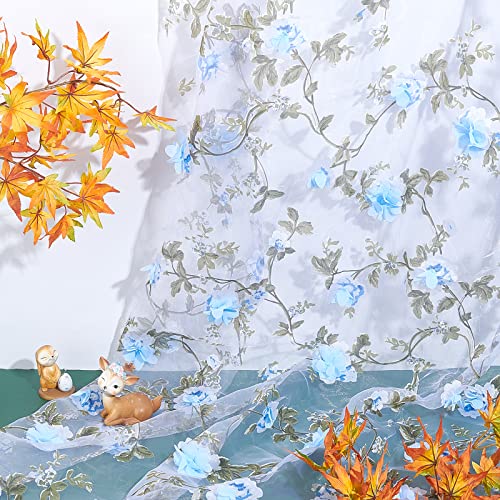 GORGECRAFT 55Inch Embroidered Flower Fabric 3D Organza Gold Floral Chiffon Rose Leaves Vintage Lace Fabric Embroidery Applique Ribbons for Sewing Wedding Bridal Cloth DIY Crafts Supplies - Image 4