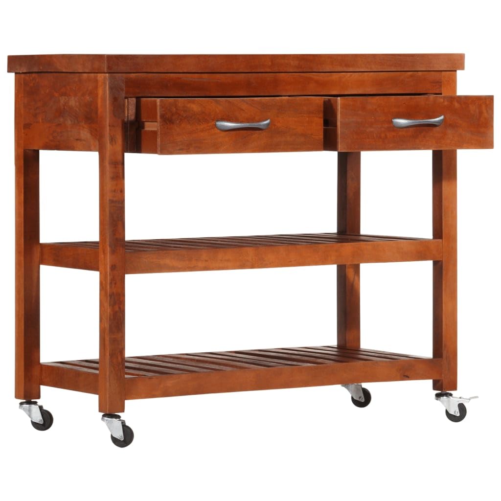 Générique Vintage wózek kuchenny z litego drewna akacjowego 100 x 48 x 89 cm, z 4 kółkami, w tym 1 zamykany, szufladami i półkami do przechowywania, boczny wieszak na ręczniki, stabilny