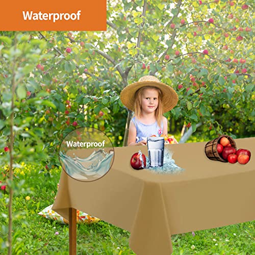 Image of Party Dimensions Gold Plastic Tablecloths, 12 Pack, 54 x 108 Rectangle | Disposable Waterproof Plastic Table Cover for Birthdays, Weddings, Graduations, Picnics & BBQs, Indoor Outdoor, 6-8 ft Tables