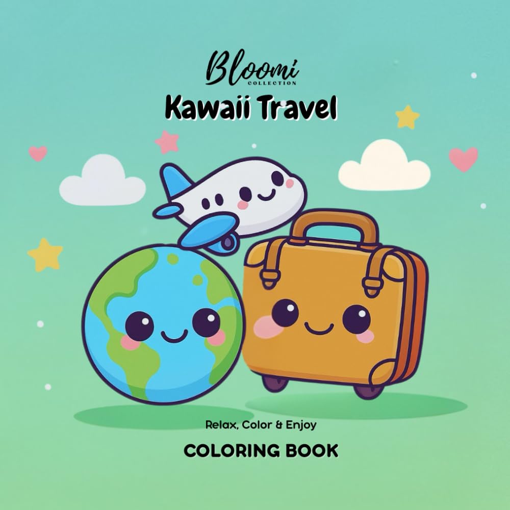 Libro da colorare - Cute Kawaii Travel: Kawaii Coloring Book per Bambini, ragazzi e Adulti – Relax, Color & Enjoy (Kawaii Mandala Coloring Book)