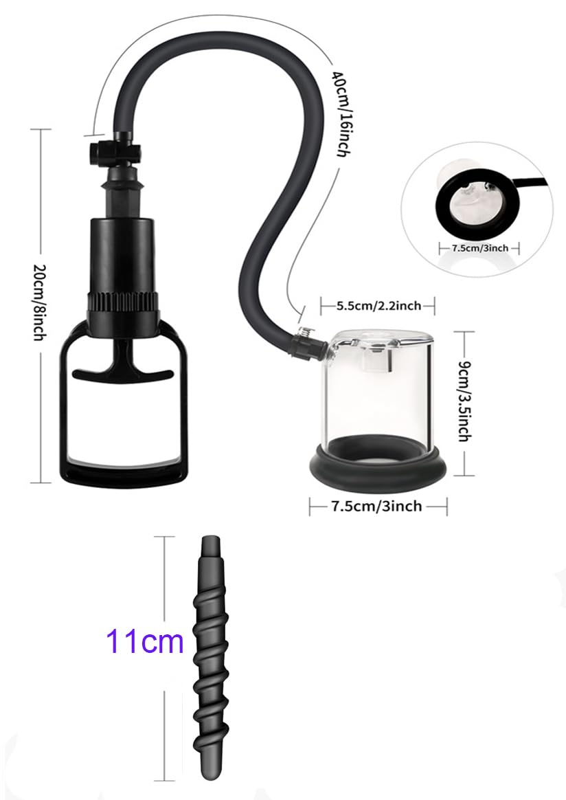 Set Anal Plug con Pompa a Vuoto in Silicone – Stimolatore Clitoride e Anale per Uomini e Donne (Nero, Spirale)