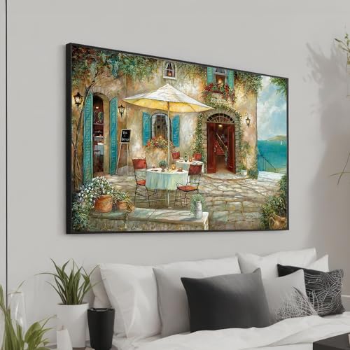 Tableau sur toile volets bleus déco murale côtière paysage marin 60x80cm