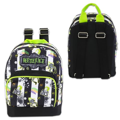 WARNER BROS PICTURES Beetlejuice Mini Backpack Bundle - 10” Canvas Beetlejuice Backpack with Front Pocket and Bottle | Beetlejuice Backpack Purse Set for Girls3