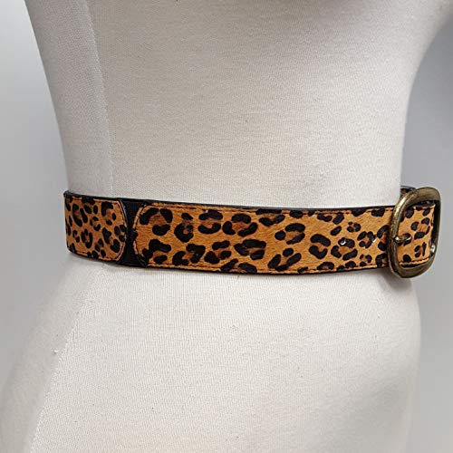 Hot Trendy Hair On Calf Leather Belt in Leopard Print (S, Tan with Elastic)3
