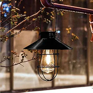 Epyz Solar Light Outdoor Hanging Vintage Metal Solar Lantern Light with Waterproof Edison Bulb Decorative for Patio, Backyard [ Warm Yellow Light , Pack of 1 ]