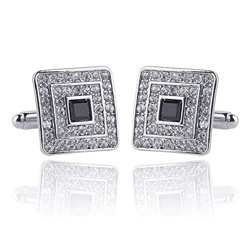 RICH & RARE Luxury Rhinestone Crystal Cuff-Links Classic Silver Square W/Gift Box