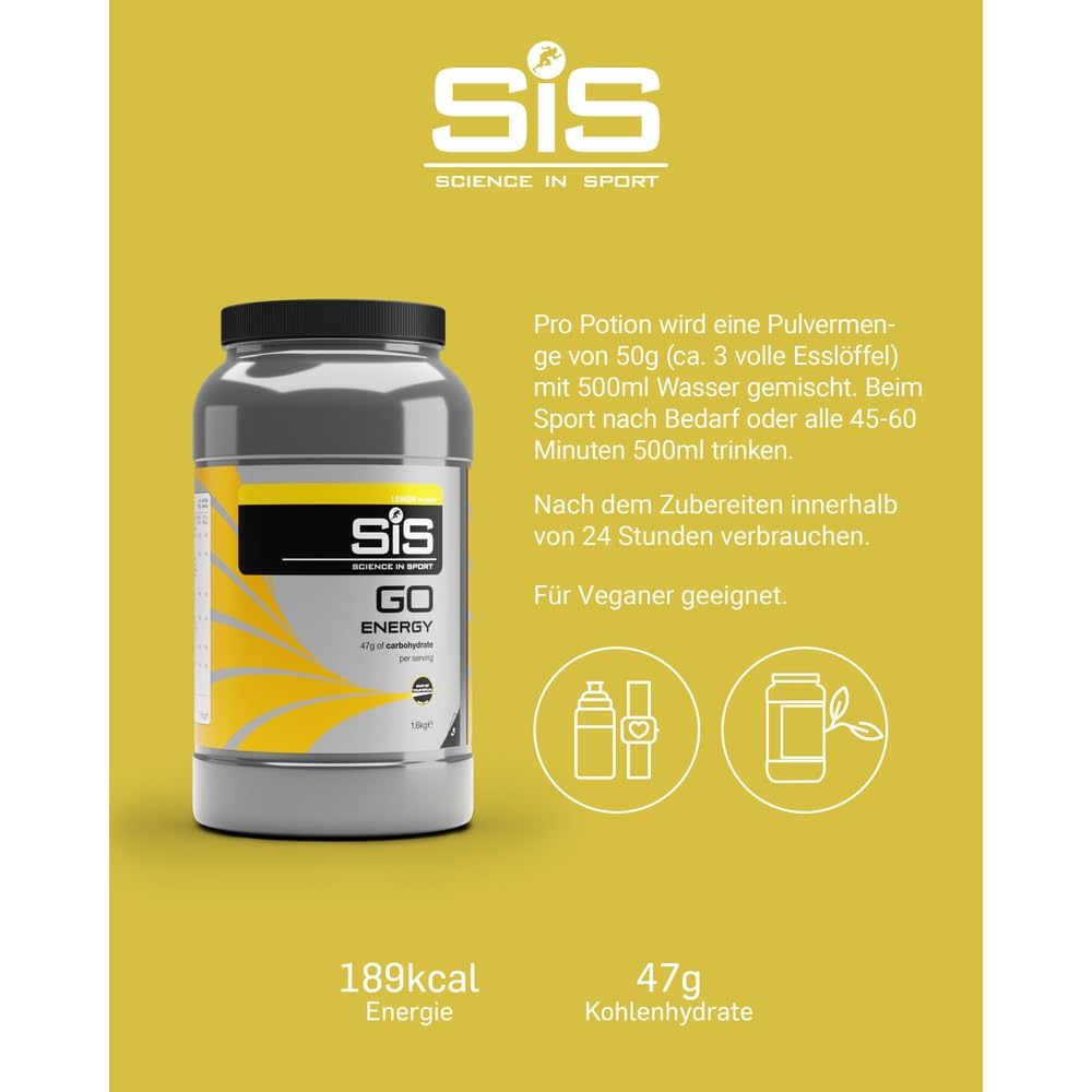 Science in Sport GO Energy Getränkepulver 1,6kg Zitrone Vegan - Energiereiches Kohlenhydrate Pulver mit 47g Kohlenhydrate - Maltodextrin Pulver für das Power Training