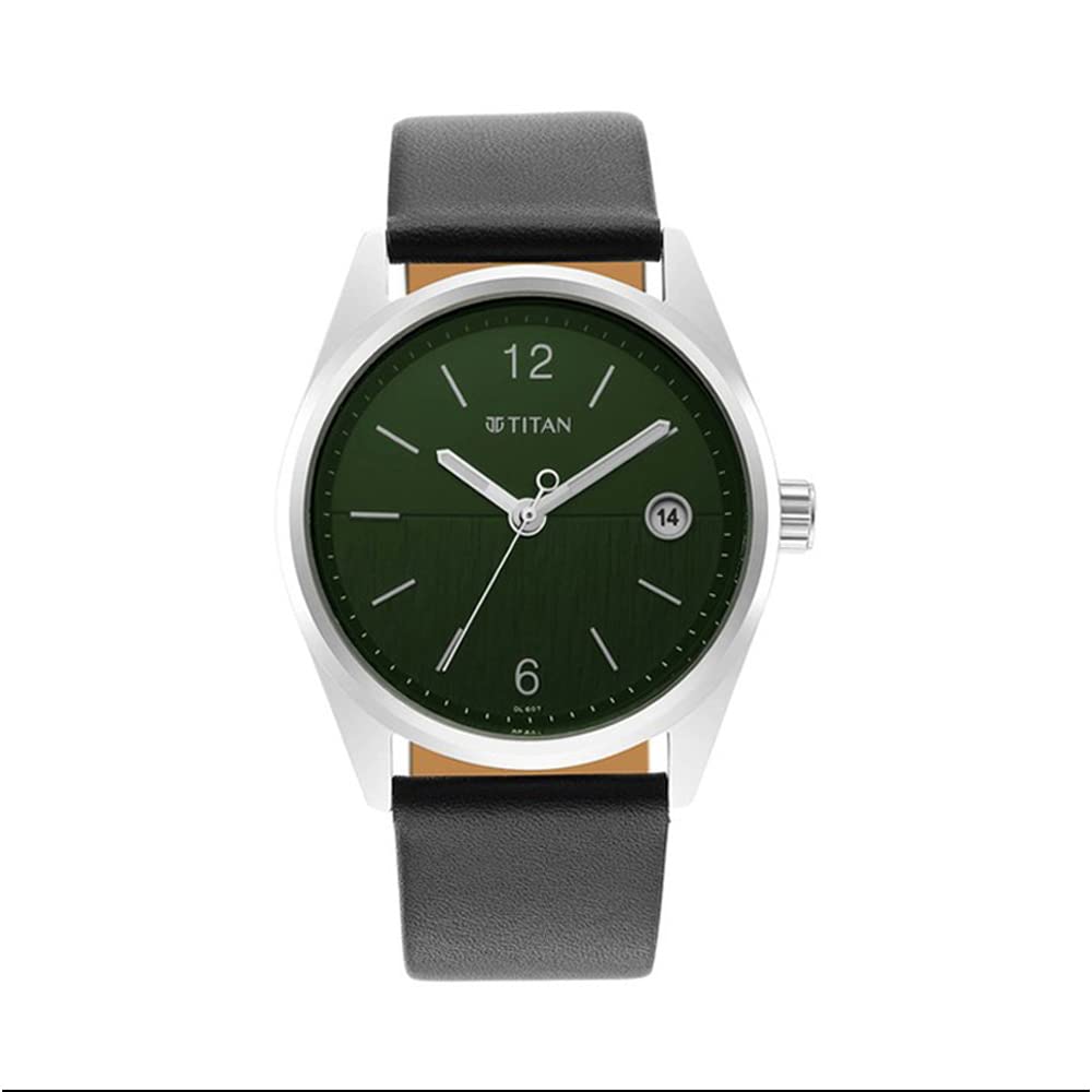 TitanNeo Green Dial Analog with Date Leather Watch for Men-NS1729SL07