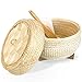 PANWA Handmade 100% Natural Thai Bamboo Sticky Rice “Electric Cooker Steamer Set”, Large Pot Insert ~ 7.5 Inch, Hewn Reed Wicker Woven Lid, 16’’ Cheesecloth Filter, and Wooden Spoon