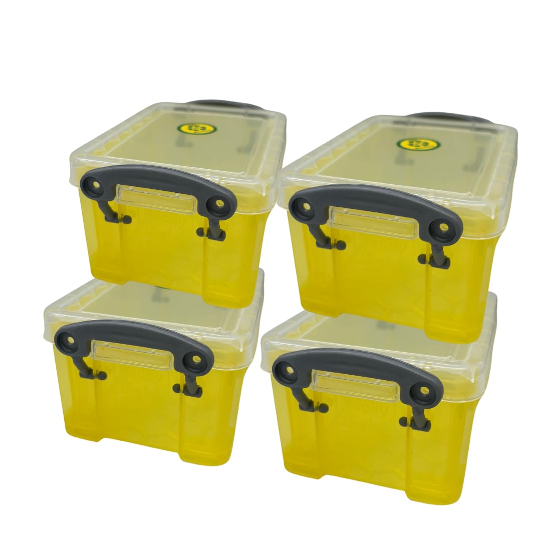 Really Useful Plastic Storage Box 0.3 Litre Clear (Pack of 4) (Yellow)