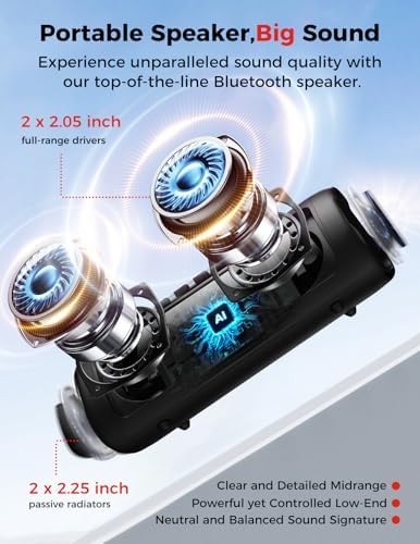 Bluetooth Speaker with HD Sound, Portable Wireless, IPX5 Waterproof, Up to 20H Playtime, TWS Pairing, BT5.3, for Home/Party/Outdoor/Beach, Electronic Gadgets, Birthday Gift (Black)