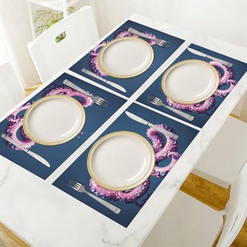 Set de table antidérapant violet 45x30 cm résistant à la chaleur lot de 4 - 7