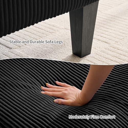 Image of 98 inch Sectional Couches for Living Room, U Shaped Couch with 18 inch Seat Height, 4 Seater Couch Set with Double Chaise for Apartment, Living Room Sofas, Corduroy, Black