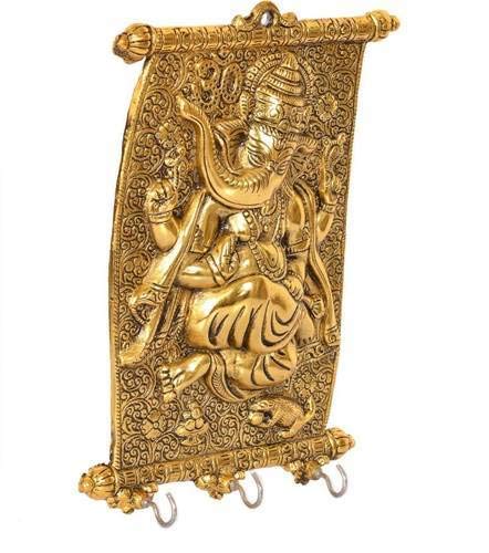 Image of KridayKraft Metal Ganesha ji Key Holder with Meena Work Decorative for Wall | Ganesh Statue /Religious | Idol /Wall Hanging