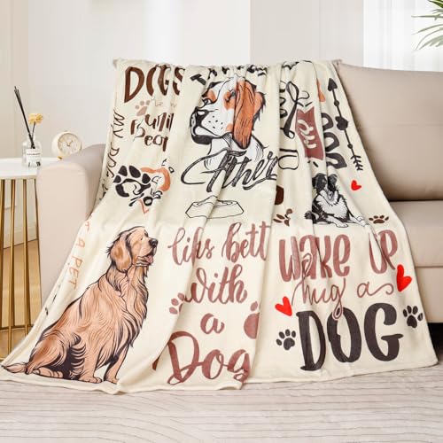 Rajahubri Dog Throw Blanket Cute Dog Animal Pattern Blanket Ultra Soft Flannel Fleece Blankets Lightweight Cozy Fluffy Plush Blanket for Bed Couch Sofa 50" X 60"