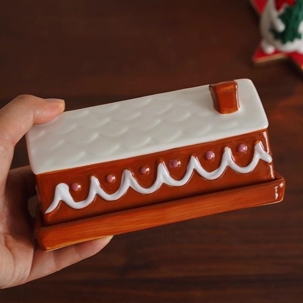 Beurrier avec couvercle créatif peint à la main en forme de maison beurrier en céramique pour la maison plat dessert plat avec couvercle beurrier