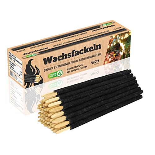Nico Feuerwerk® 20 Stück Wachsfackeln, Brenndauer 90 Min. I hochwertige Fackeln aus Wachs mit Handschutz für Erwachsene & Kinder I Garten-Fackel für Outdoor Party, Event, Nacht-Wanderung Cover