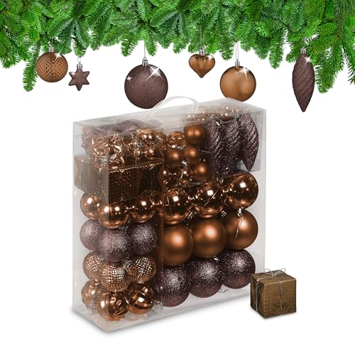 Relaxdays Weihnachtskugeln 110er Set, Kunststoff, Weihnachtsbaumdeko...