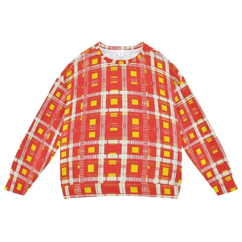 JUNZAN Red Yellow Checkered Big Girls Hooded Sweatshirt Long Sleeve Hoodies for Girls Athletic 4T