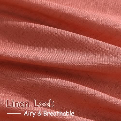 Image of Coral Linen Curtains 102 Inches Long 2 Panel Set Back Tab Rod Pocket Semi Sheer Light Filtering Burlap Extra Long Drapes Neutral Farmhouse Decor for High Window Living Room 52x102