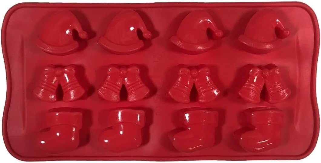 Christmas Chocolate Mould Ice Tray Perfect for Icing, Sugarcraft, and Cupcake Toppers (Hat, Stocking & Boot)