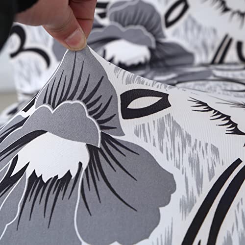 Image of House of Quirk Elastic Chair Cover Stretch Removable Washable Short Dining Chair Cover Protector Seat Slipcover (Pack of 1, White /Grey Flower)