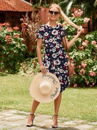 Image of Simier Fariry Womens Summer Modest Work Casual Midi Knee Dress Pocket Short Sleeve Teacher Outfits Spring Travel Clothes