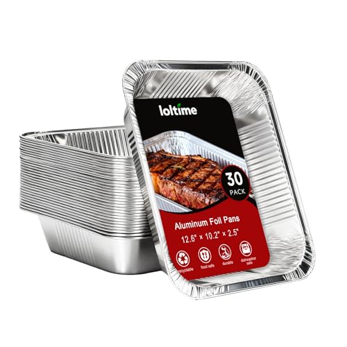 LOLtime 9x13 Aluminum Foil Pans(30 Pack) Upgraded Heavy Duty Disposable Foil Pans for Baking Roasting Chafing Dish Thanksgiving Christmas Parties & Catering